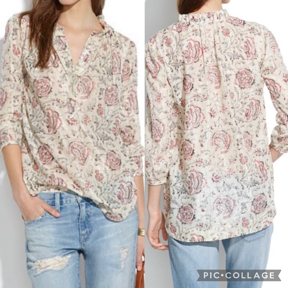 Madewell Floral Metallic Stripe Lightweight Tunic Blouse